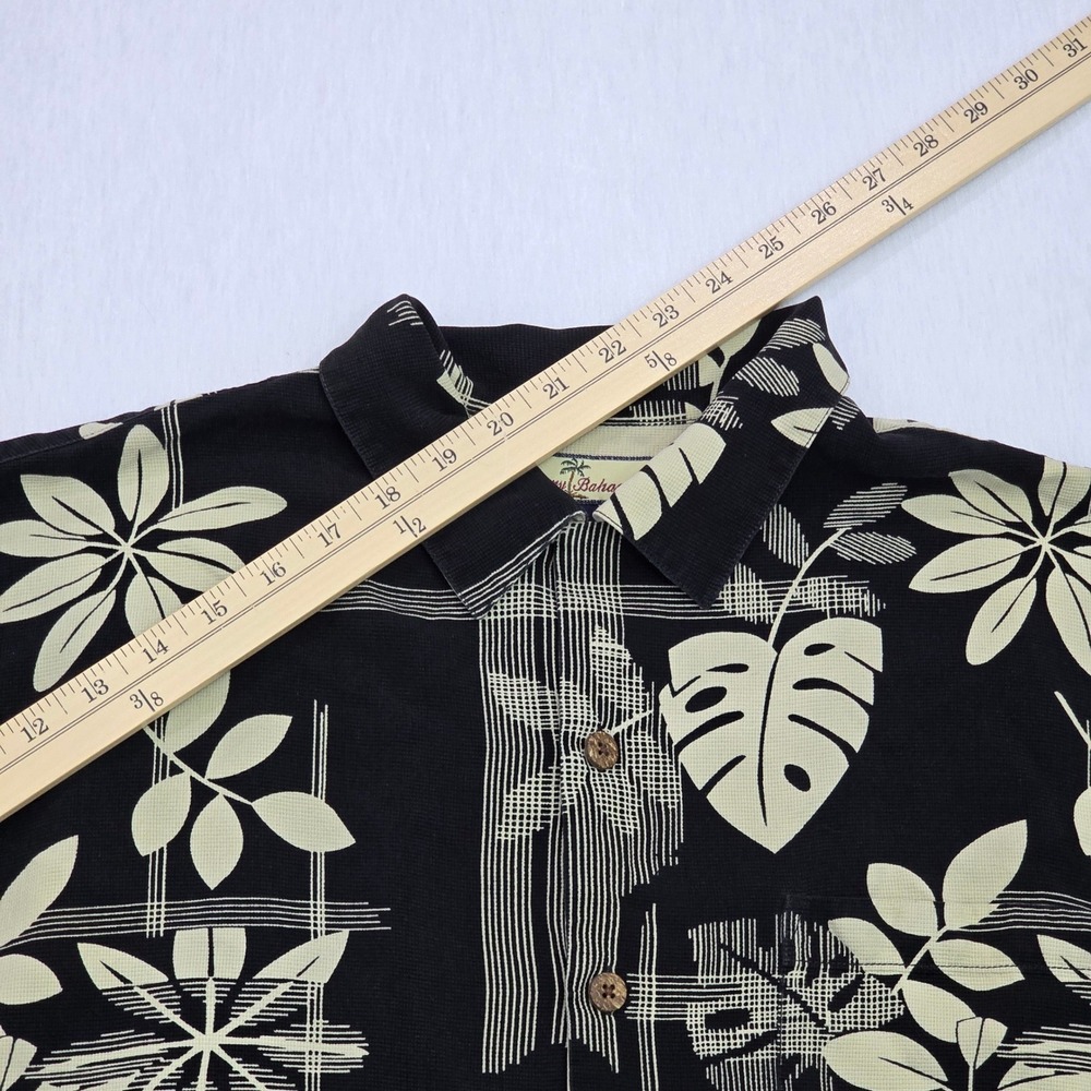 Tommy Bahama Mens Large Silk Tropical Floral Leaf Button Down Shirt Black Cream - Picture 11 of 12
